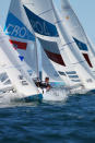 WEYMOUTH, ENGLAND - JULY 29: Iain Percy and Andrew Simpson of Great Britain in action sailing the Star class during the London 2012 Olympic Games at the Weymouth & Portland Venue at Weymouth Harbour on July 29, 2012 in Weymouth, England. (Photo by Richard Langdon/Getty Images)