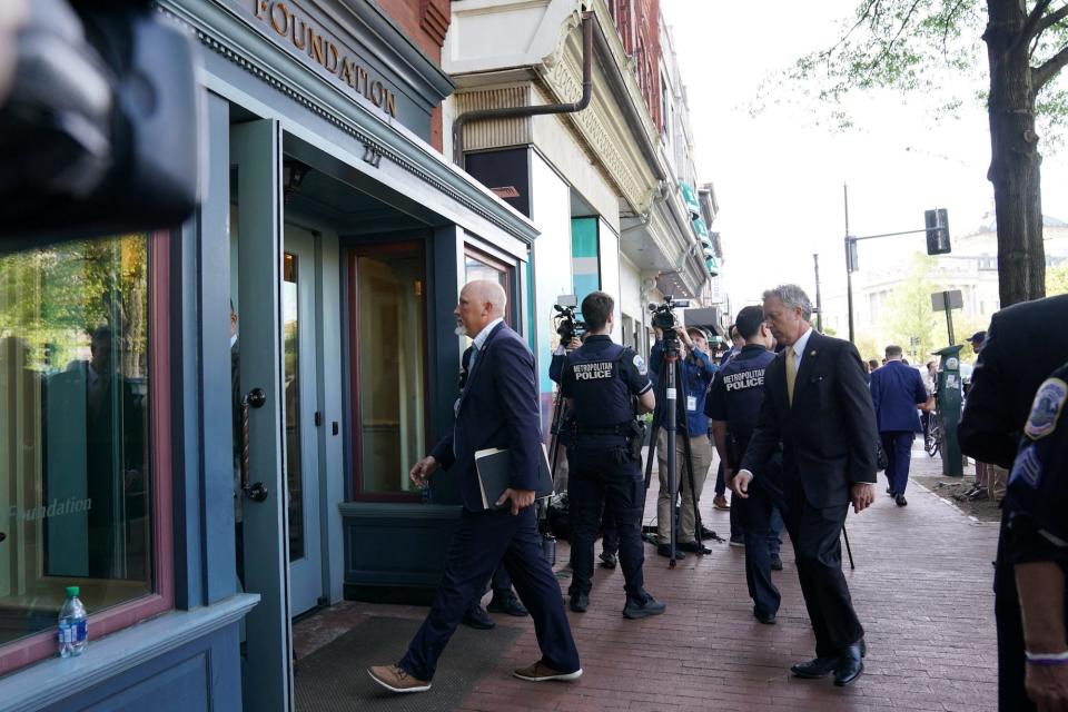 Republican Rep. Chip Roy of Texas arrives at the Heritage Foundation where Florida Gov. Ron DeSantis, a likely presidential candidate, huddled with congressional Republicans on Capitol Hill in Washington, DC on April 18, 2023.