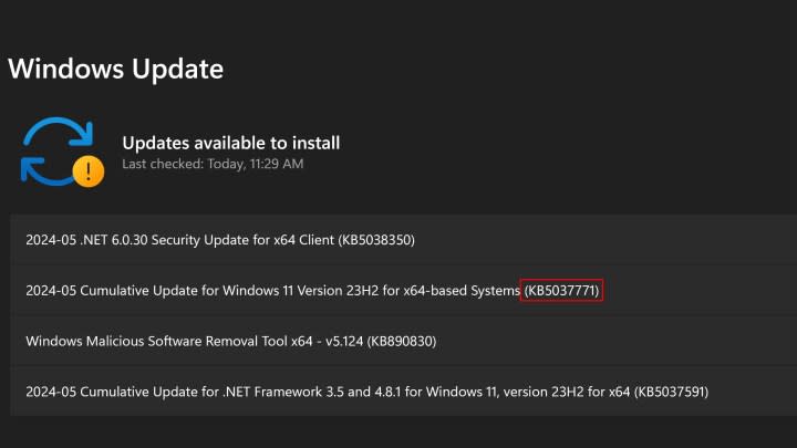 A screenshot of the Windows Update screen.