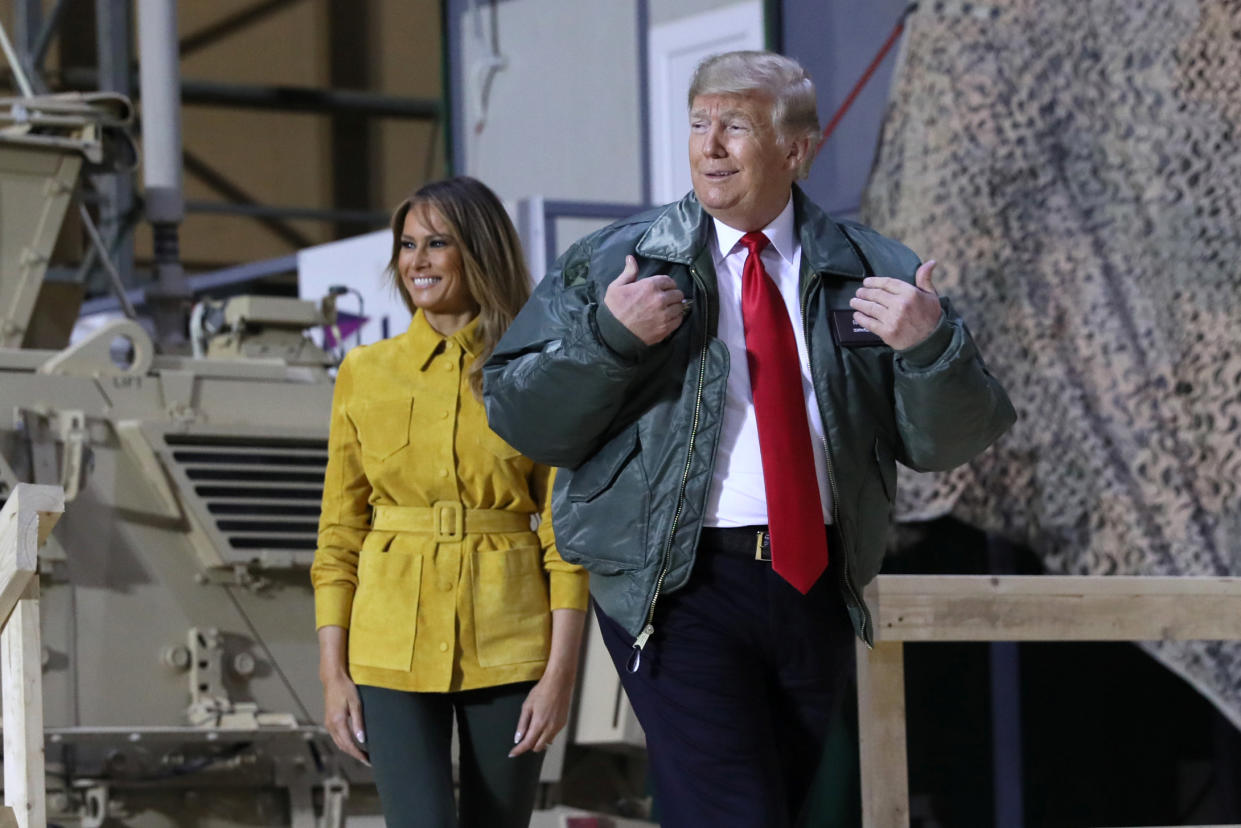 President Trump delivers remarks to U.S. troops in an unannounced visit to Al Asad Air Base, Iraq, on Dec. 26, 2018. (Photo: Jonathan Ernst/Reuters)