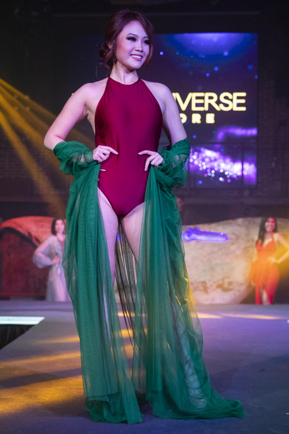 Nerrine Ng competing in the swimwear segment during the 2019 Miss Universe Singapore at Zouk.