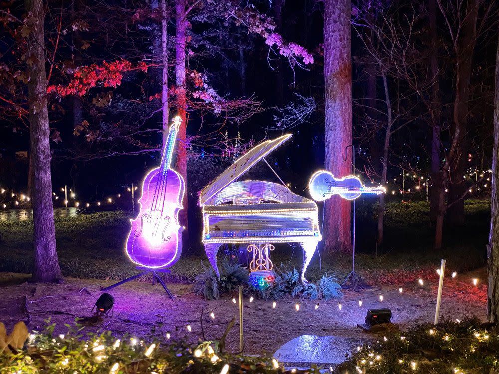 Illuminated Piano and Cello at Garvan Woodland Gardens in Arkansas