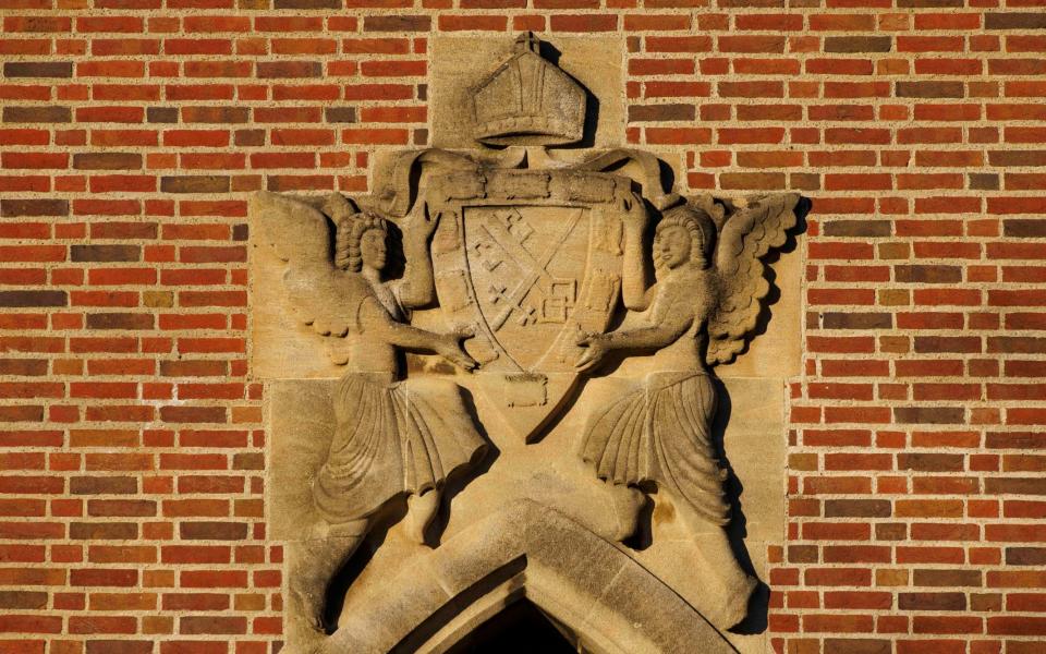Eric Gill's carving of the diocesan coat of arms at Guildford Cathedral - Jamie Lorriman