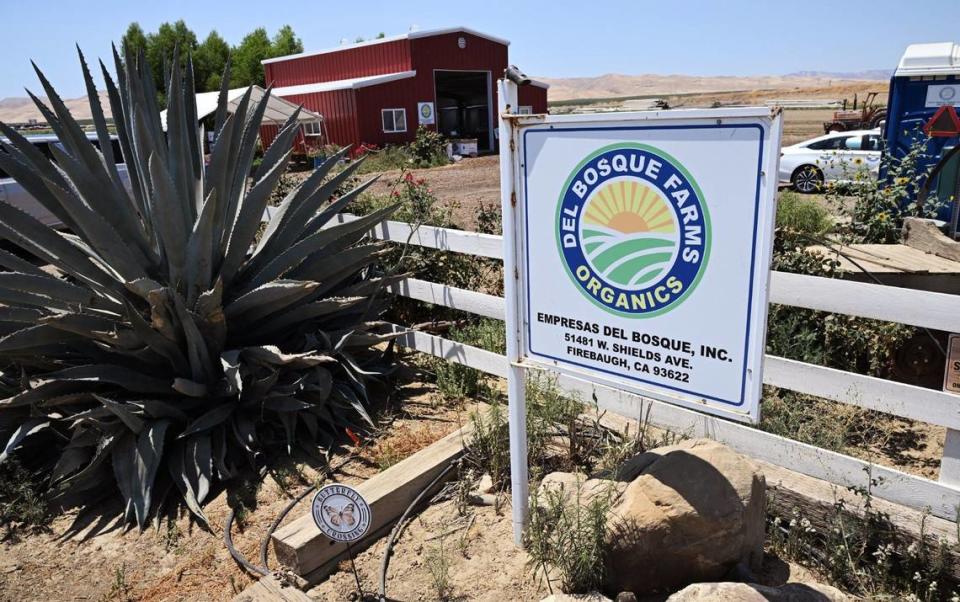 The Del Bosque Farms fruit stand is seen along Shields Avenue near I-5 Monday, July 15, 2024 about 20 miles west of Firebaugh.