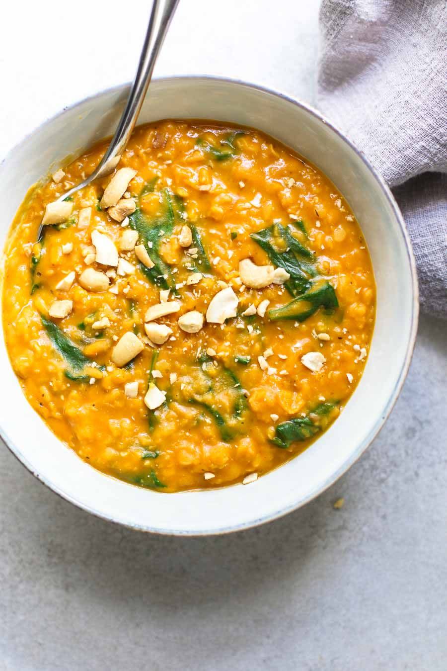 Pumpkin Lentil Curry with Spinach