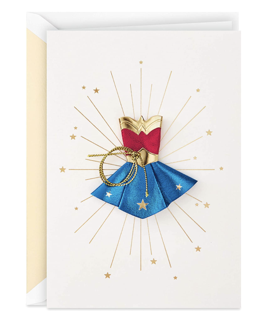 Wonder Woman Mother's Day Card with mini wonder woman uniform (Photo via Amazon)