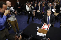 <p>Photographers surround acting FBI Director Andrew McCabe as he takes his seat with a folder marked “Secret,” on Capitol Hill in Washington, May 11, 2017, prior to testifying before the Senate Intelligence Committee hearing on major threats facing the U.S. (Photo: Jacquelyn Martin/AP) </p>