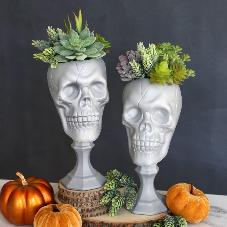 halloween porch decor skull planters