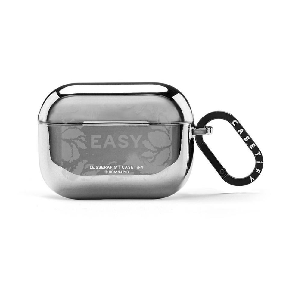 silver casetify x le sserafim earbuds case with black clip