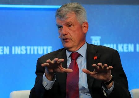 Tim Sloan, CEO and President of Wells Fargo & Co., speaks during the Milken Institute Global Conference in Beverly Hills, California, U.S., May 1, 2017. REUTERS/Mike Blake