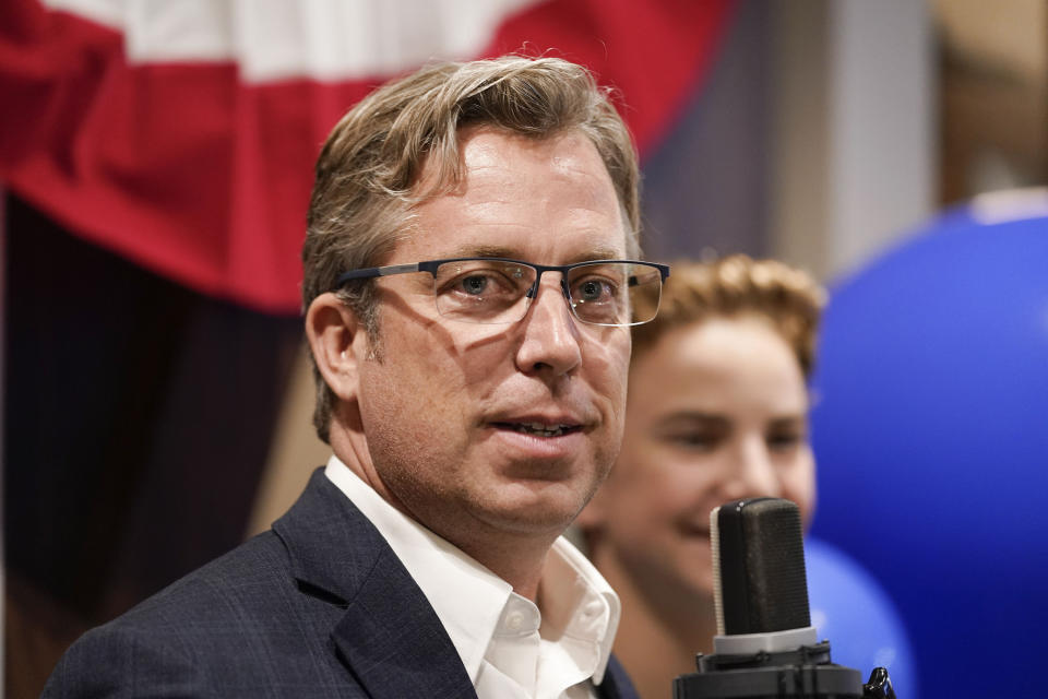 FILE - Republican Andy Ogles is shown in this Aug. 4, 2022, file photograph after being declared the winner in Tennessee's 5th Congressional District party primary in Franklin, Tenn. (AP Photo/Mark Humphrey, File)