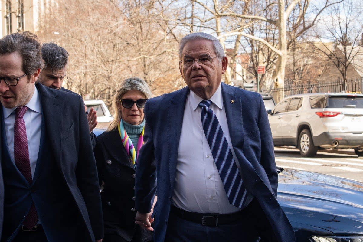 US Senator Bob Menendez arriving with his wife Nadine Menendez at Manhattan Federal Court, in New York City for his arraignment in March (AFP via Getty Images)