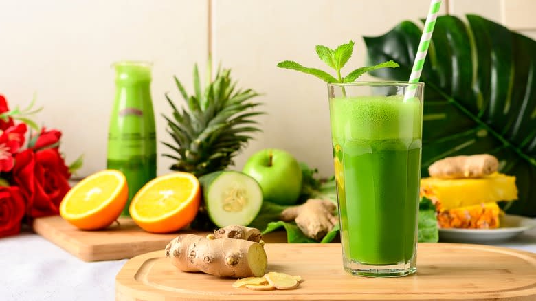 green juice with produce
