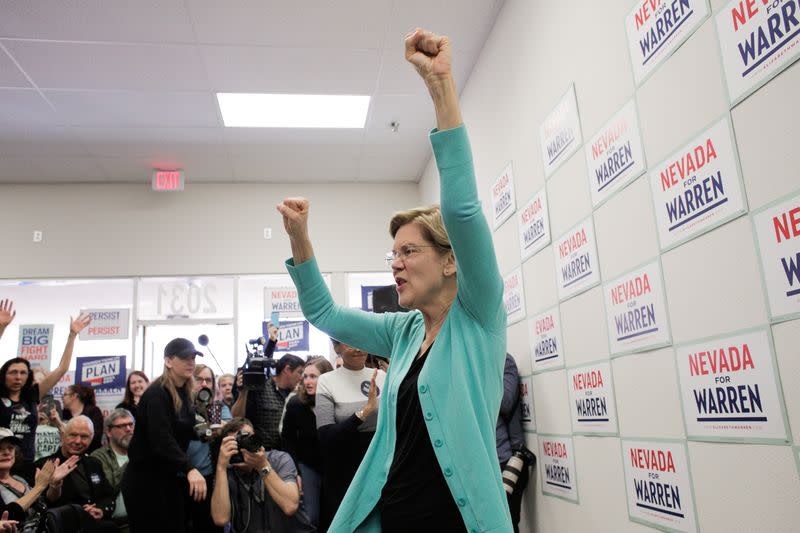 U.S. Democratic presidential candidate Senator Elizabeth Warren holds a "Canvass Kickoff" event at her campaign field office in North Las Vegas