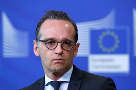 FILE PHOTO - German Foreign Minister Heiko Maas speaks at a news conference in Brussels, Belgium, April 13, 2018. REUTERS/Yves Herman