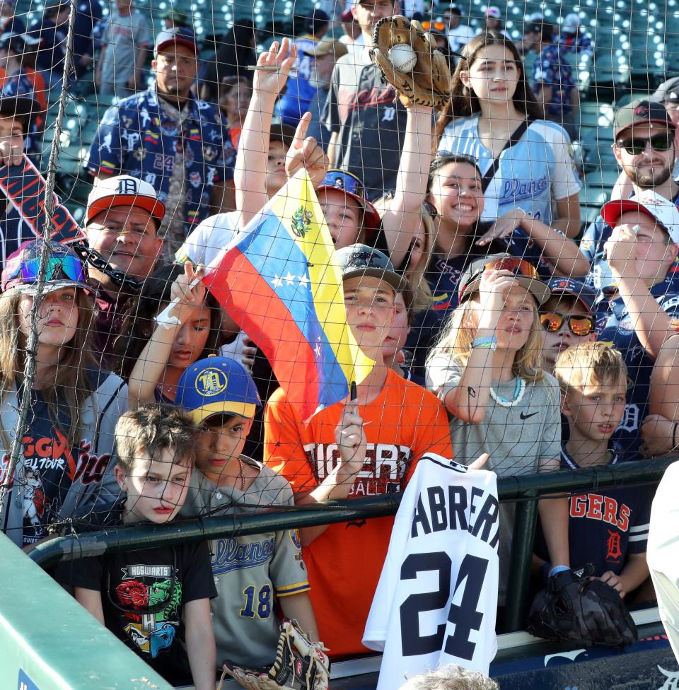 Fans cheer designated hitter Miguel Cabrera (24) after the game against the Cleveland Guardians at Comerica Park in Detroit on Saturday, Sept. 30, 2023.