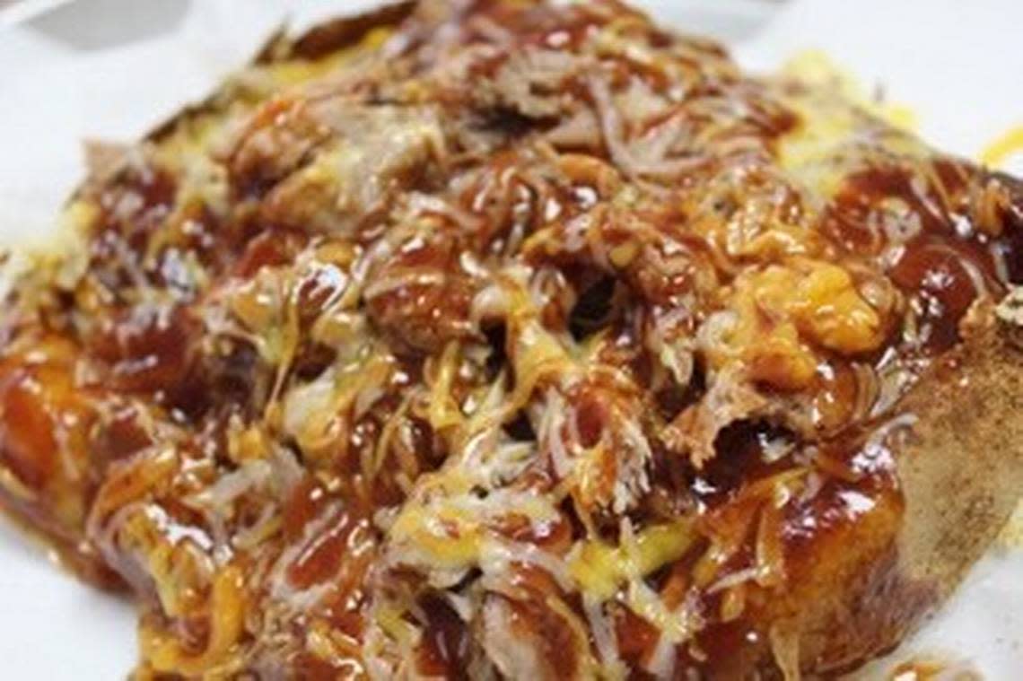 A BBQ pulled pork potato from the Georgia Potato Factory, one of 15 loaded potato options.