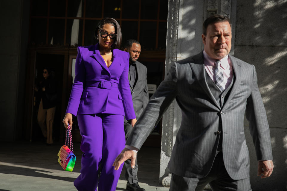 Megan Thee Stallion makes her way to the courthouse to testify in the trial of rapper Tory Lanez for allegedly shooting her on Dec. 13, 2022, in Los Angeles, CA.