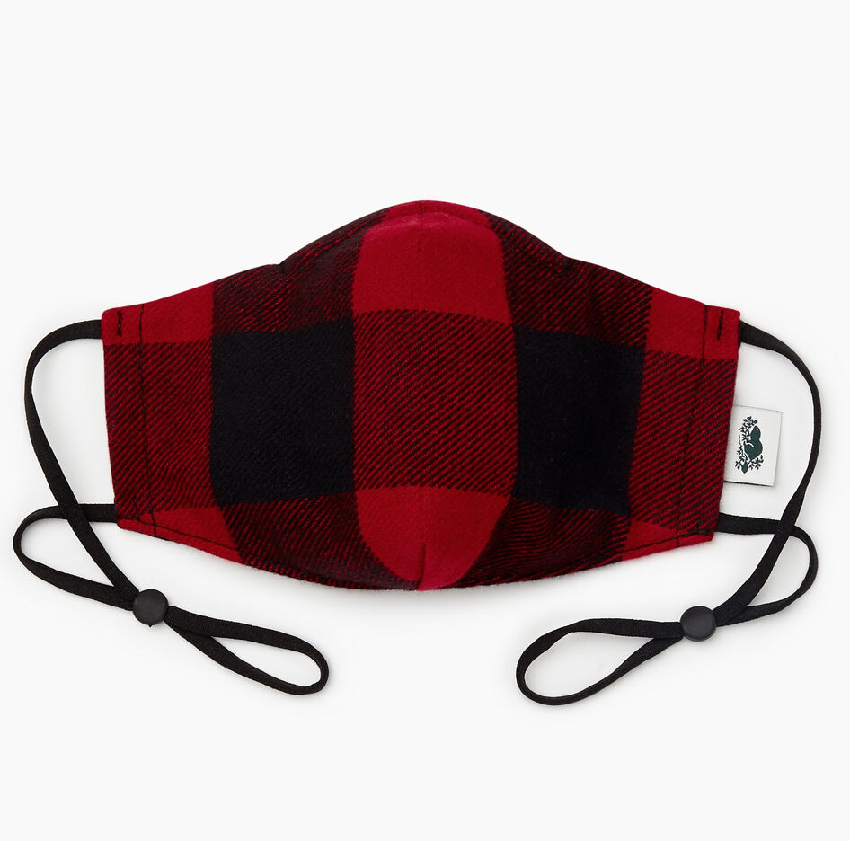 Park Plaid Reusable Face Mask in Cabin Red. Image via Roots.