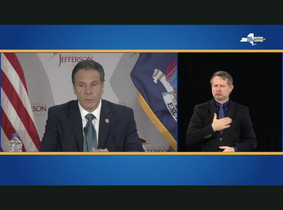 In May, New York Gov. Andrew Cuomo (D) finally began providing an on-screen American Sign Language interpreter for his widely watched daily COVID-19 briefings. (Photo: Screenshot/New York Gov. Andrew Cuomo's website)