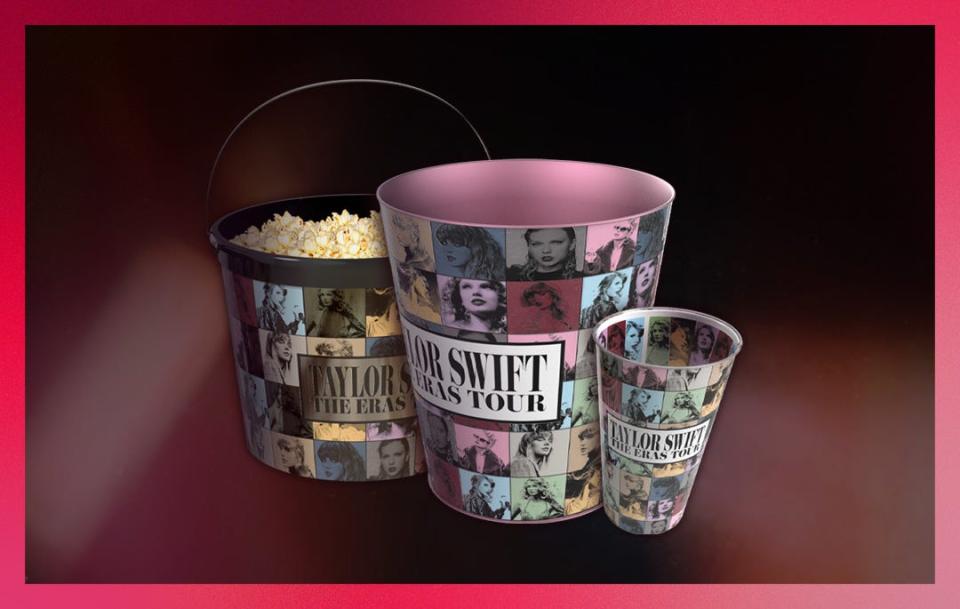 Several Columbus movie theaters will be offering collectible cups, popcorn tubs, and buckets (while supplies last) at showings of "Taylor Swift: The Eras Tour."