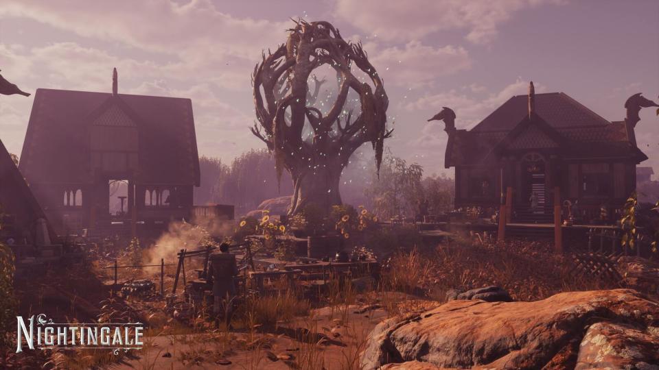 Nightingale promotional screenshot of a hostile looking village.