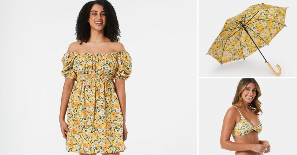 A dress, bra and umbrella in yellow floral from the new Spring range. Photo: Kmart