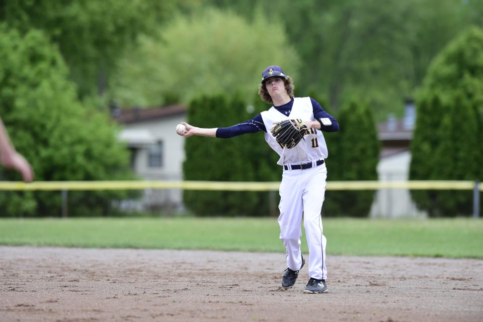 Algonac's Roman Gieraga throws the ball to second base during a game earlier this season.