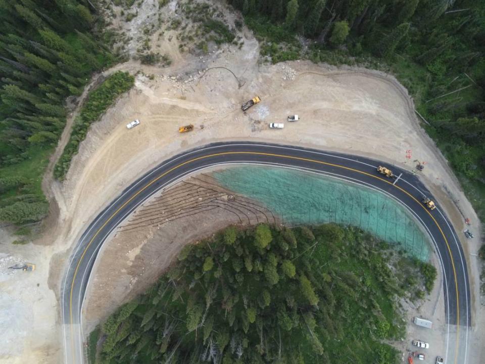 WYDOT crews put the finishing touches on the temporary roadway.<p>Courtesy WYDOT</p>