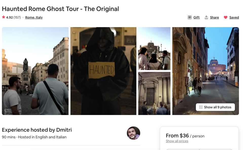 screen shot of a ghost tour in Rome