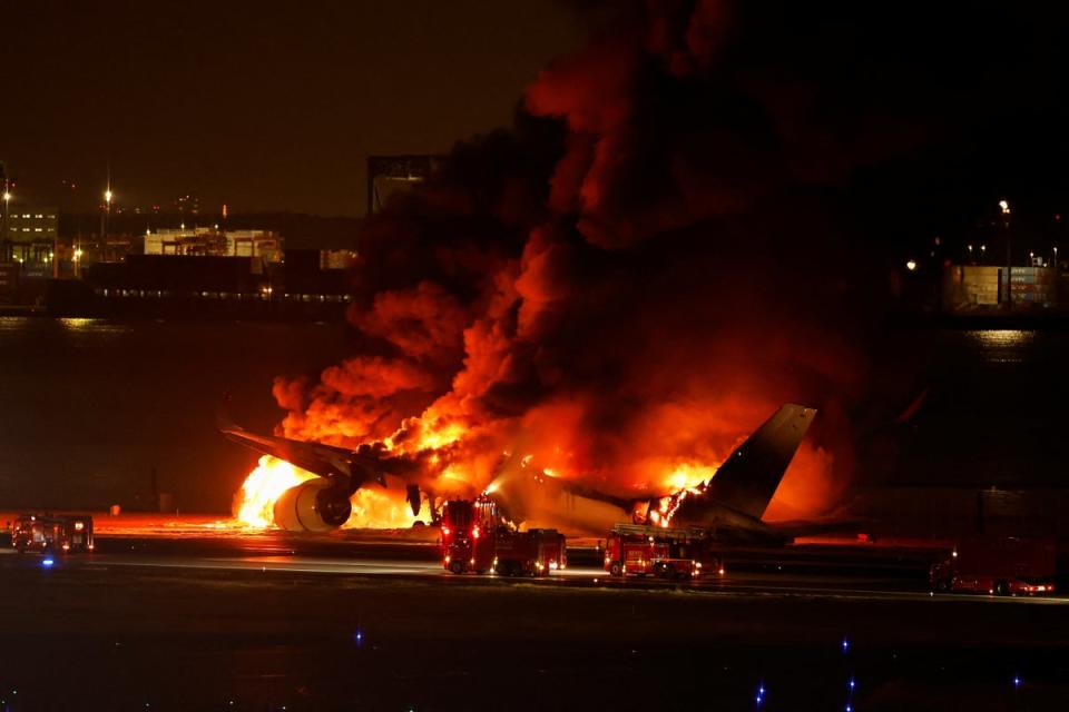 Japan Airlines' A350 airplane is on fire at Haneda international airport in Tokyo (REUTERS)