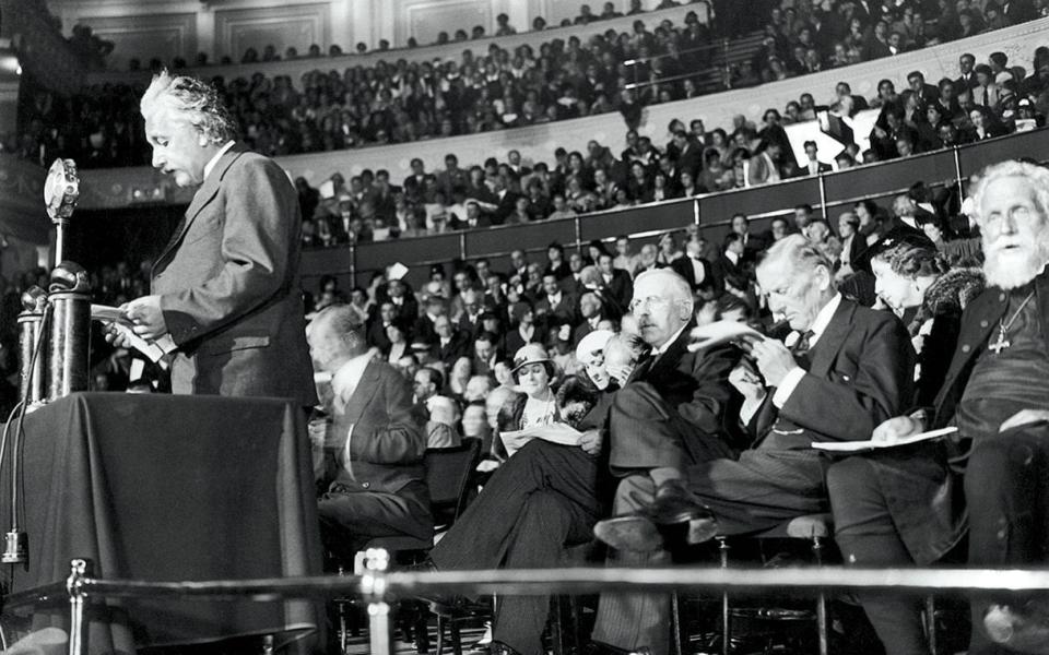 Einstein gives a rousing speech to crowds in 1933  - Gamma-Keystone via Getty Images