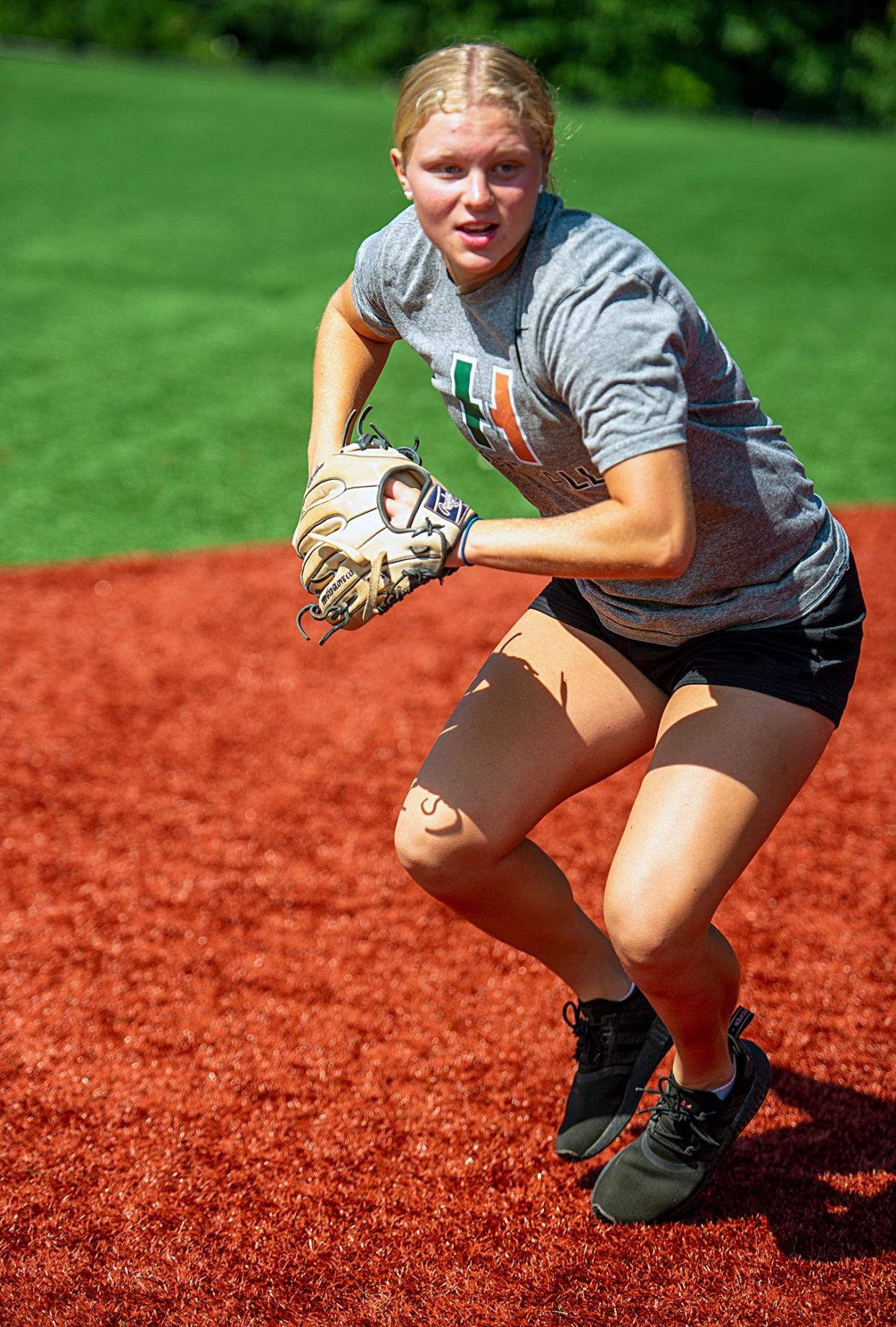 Hopkinton High School junior softball standout shortstop Holly Paharik was named to the NFCA All-Region First Team for Region X, here at the high school field, July 20, 2023.