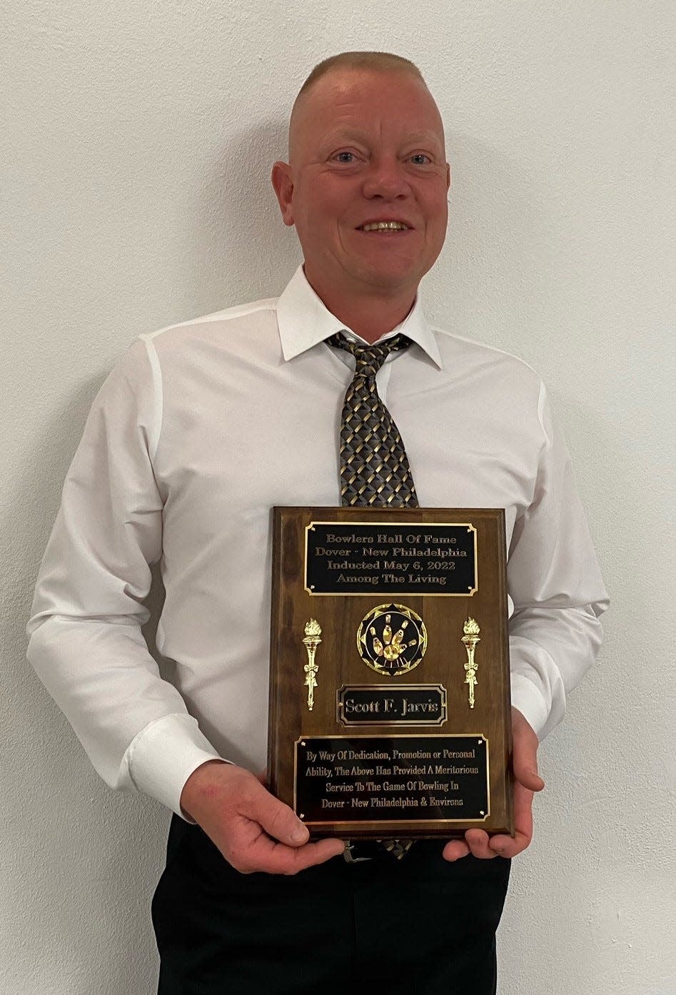 Longtime area bowler Scott Jarvis was inducted into the Dover-Phila Hall of Fame last Friday at Ricardo’s Restaurant and Banquet Hall in New Phila.