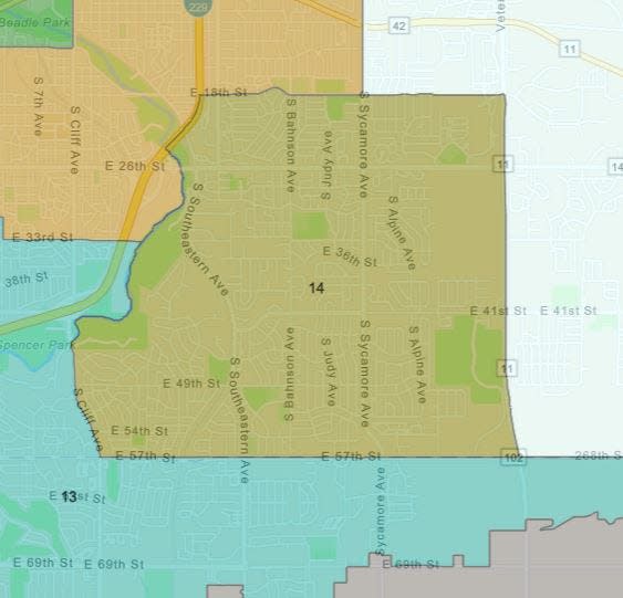 District 14 encompasses portions of east central and southeast Sioux Falls.