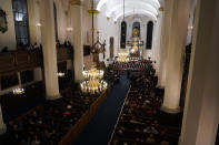 Members of the Shchedryk youth choir perform during a Christmas concert at Copenhagen’s Church of the Holy Spirit, in Copenhagen, Denmark, Thursday, Dec. 8 2022. The Shchedryk ensemble, described as Kyiv’s oldest professional children’s choir, were in the Danish capital this week for a performance as part of an international tour that also took them to New York’s famed Carnegie Hall. (AP Photo/James Brooks)