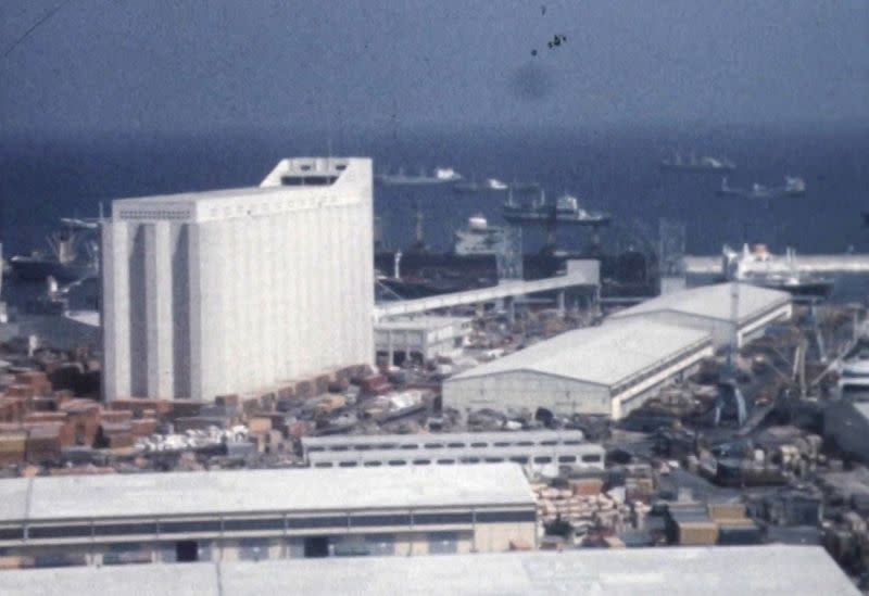 A view shows Beirut port grain silos