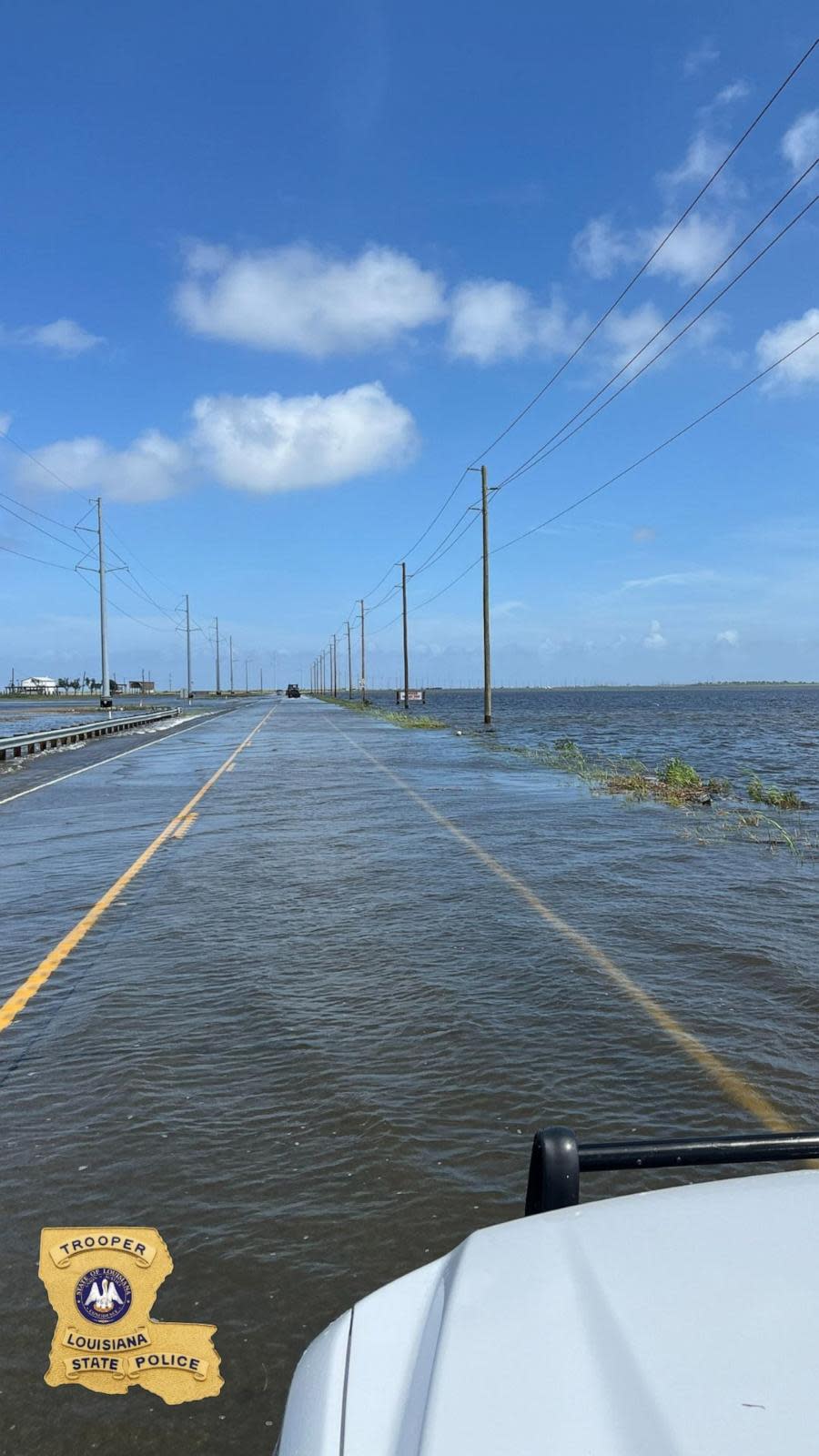 PHOTO: Troop C troopers in Louisiana State monitor roadway conditions for high water on LA Highway 1 between Golden Meadow and Grand Isle in Lafourche Parish, ahead of Tropical Storm Alberto in the Gulf, June 19, 2024. (Louisiana State Police/Facebook)