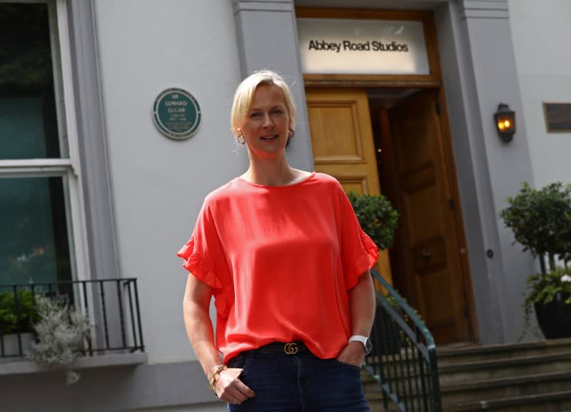 Managing Director of Abbey Road Studios Isabel Garvey poses for a portrait outside the Abbey Road Studios, as the world famous music recording studios reopen after an extended lockdown due to the spread of the coronavirus disease (COVID-19) in London