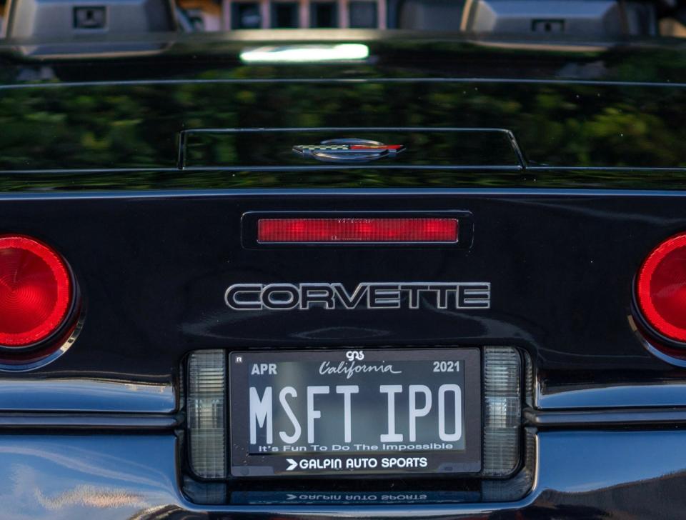 Digital license plates such as this one on Brian Allan's 1986 Corvette roadster are expected to be available in Michigan early next year. The plate not only looks cool, but it can perform many functions for the driver.