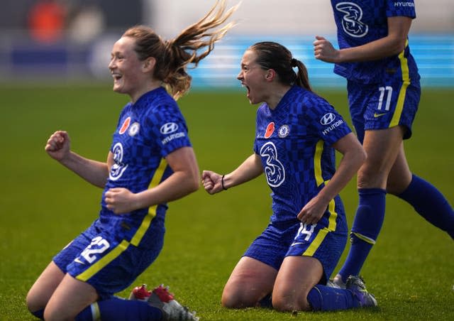 Fran Kirby, right, was on target as Women's Super League champions Chelsea climbed to within a point of leaders Arsenal with a convincing 4-0 win at Manchester City