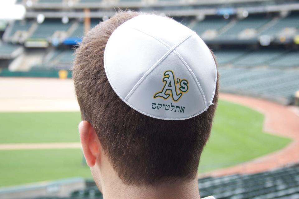 Orthodox Jews wear yarmulkes, like this baseball-themed one.
