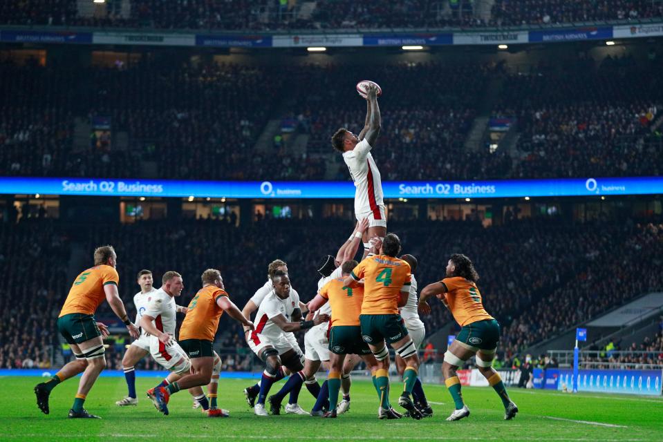 Courtney Lawes claims a lineout (AP)