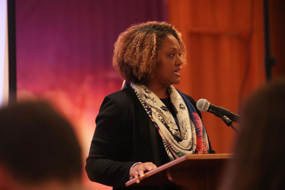 Dr. Michelle Taylor, Shelby County Health Department director, spoke to Memphians during an informational session at Monumental Baptist Church on Oct. 18, 2022 in Memphis.