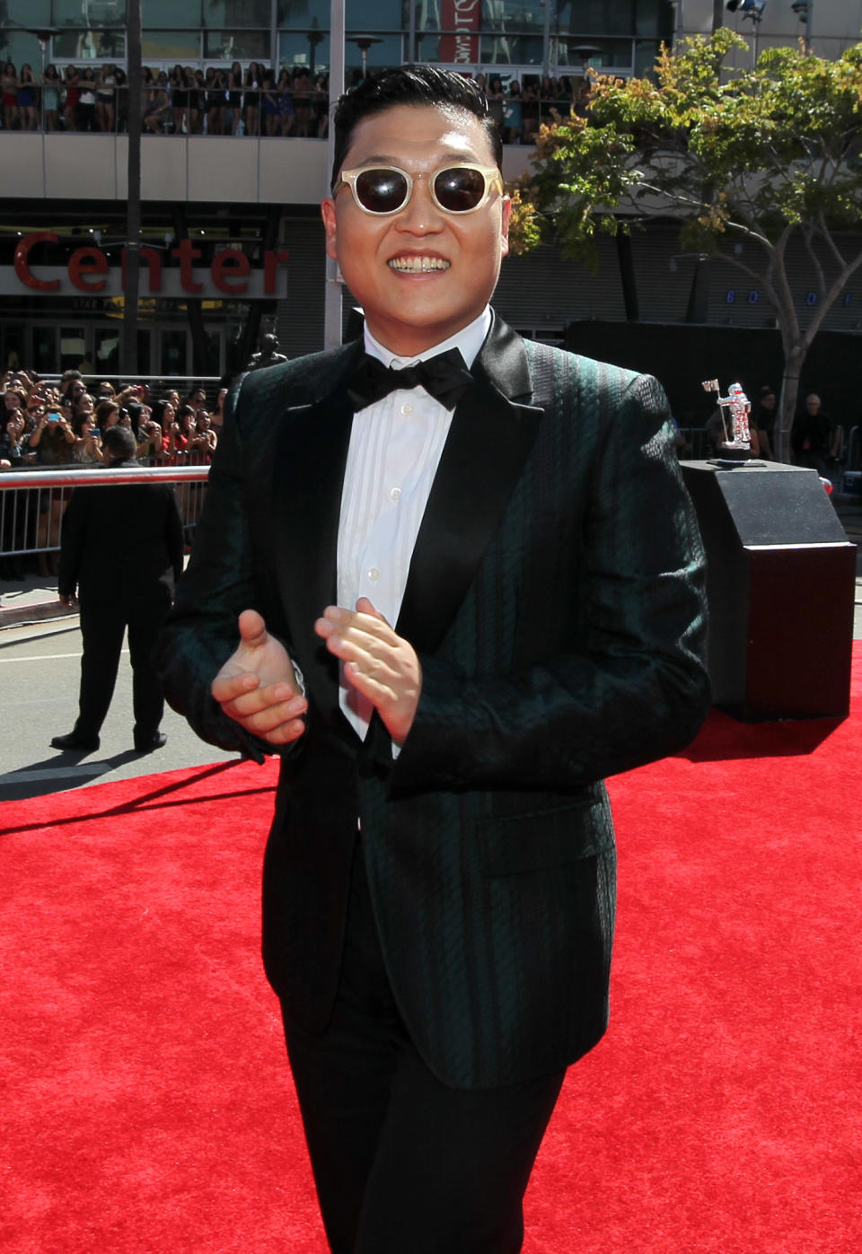 South Korean rapper PSY arrives at the MTV Video Music Awards on Thursday, Sept. 6, 2012, in Los Angeles. (Photo by Matt Sayles/Invision/AP)