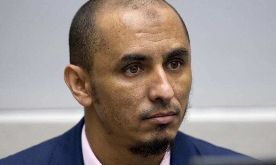 Al Hassan Ag Abdoul Aziz Ag Mohamed Ag Mahmoud, in court in The Hague in April 2018.