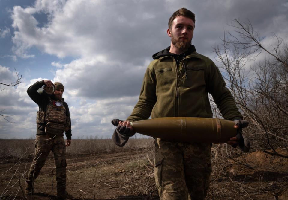 Ukraine’s lack of artillery shells at the frontline has allowed Russia to seize the initiative and take several towns (AP)