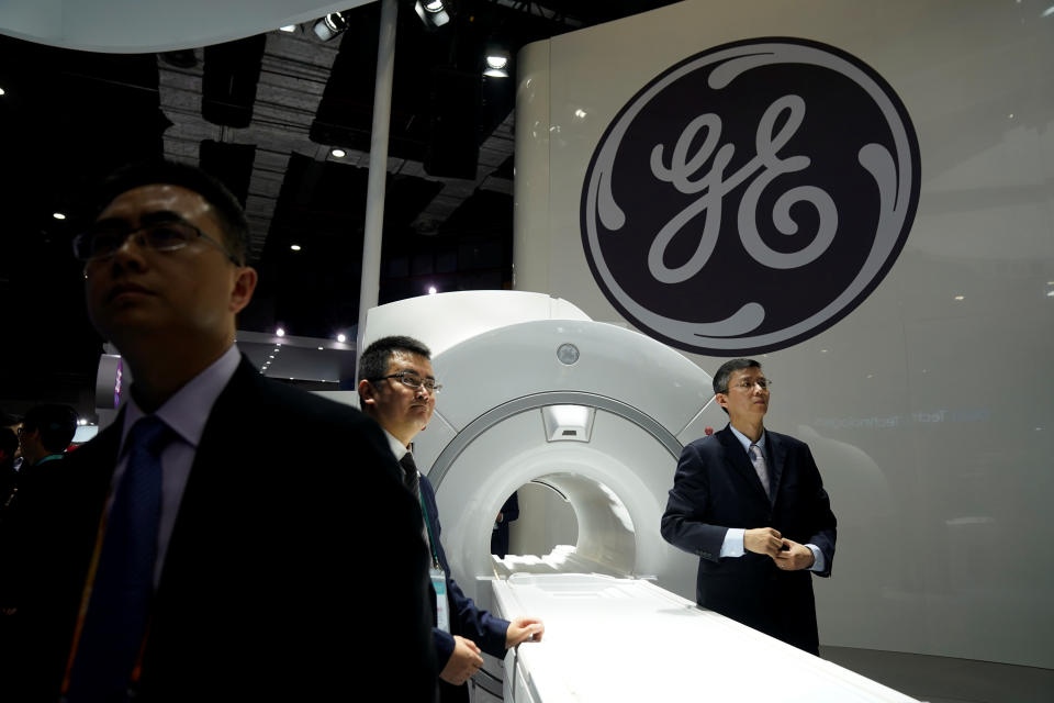 A General Electric (GE) sign is seen during the China International Import Expo (CIIE), at the National Exhibition and Convention Center in Shanghai, China November 6, 2018. REUTERS/Aly Song