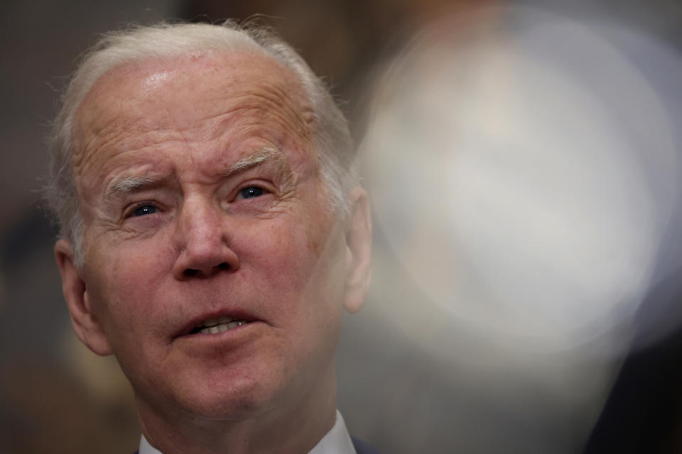 WASHINGTON, DC - MAY 04: U.S. President Joe Biden speaks during an event at the Roosevelt Room of the White House on May 4, 2022 in Washington, DC. President Biden delivered remarks on economic growth, jobs, and deficit reduction. (Photo by Alex Wong/Getty Images)