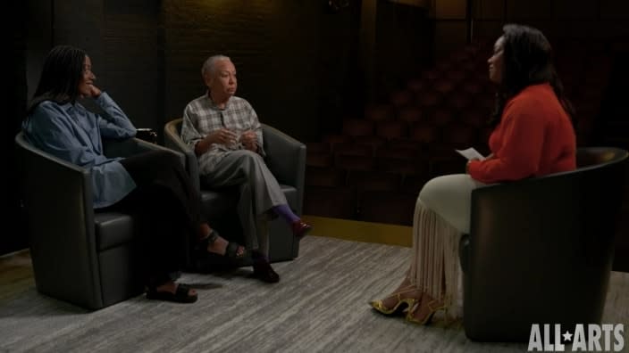 On the premiere episode of “Generational Anxiety,” airing Tuesday, Nov. 8, Nikki Giovanni (center) discusses the difference between sex and love with The New Yorker staffer Doreen St. Félix (left) and show host Bianca Vivion. (Photo: Screenshot/PBS.org)